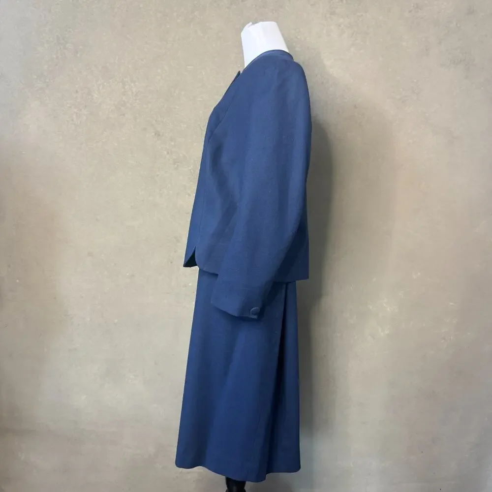 Vintage 90s Pendleton Wool Skirt Suit Navy Blue Scallop Hem Plus Size 20W USA